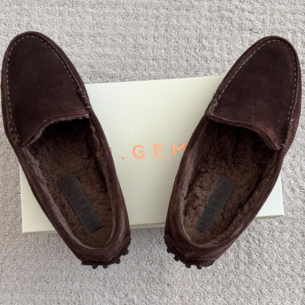 M. Gemi Dark Brown Suede Shearling-Lined Driving Loafers